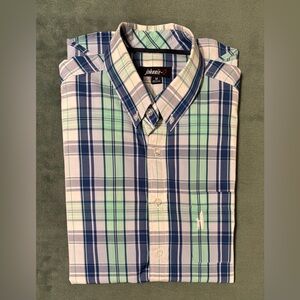 Johnnie-O Men's Blue and Green Plaid Shirt, Size: M. (5317)